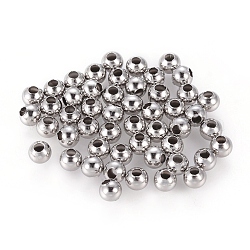 304 perles rondes creuses en acier inoxydable, pour la fabrication de bijoux artisanaux, couleur inoxydable, 6x5mm, Trou: 2.4mm