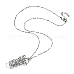 304 chaine câble inox pochette macramé support pierre vide pour fabrication colliers pendentifs, avec toboggan perlé, couleur inoxydable, 21.46 pouce (54.5 cm), Plateau: 43x15 mm