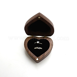 Herz-Ringkästchen aus Holz für Paare, Magnetische Holzring-Aufbewahrungsbox mit Samt-Innenseite, für die Hochzeit, Valentinstag, Schwarz, 6x5.5x3.3 cm