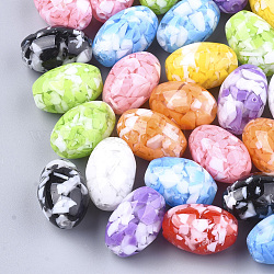 Harz perlen, Nachahmung Edelstein-Chips-Stil, Oval, Mischfarbe, 19~20x13 mm, Bohrung: 2 mm