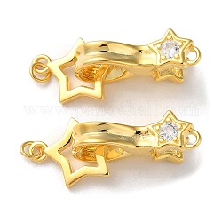 925 Sterling Silver Fold Over Clasps, Long-Lasting Plated, Star with 925 Stamp, Real 18K Gold Plated, Star: 11x9x1mm, Ring: 3x0.5mm, Inner diameter:2mm, Clasp: 17x7.5x5.5mm, Hole: 1.2mm