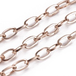 Ion Plating(IP) 304 Stainless Steel Cable Chains, Unwelded, with Spool, Flat Oval, Rose Gold, 4mm, about 32.8 Feet(10m)/roll
