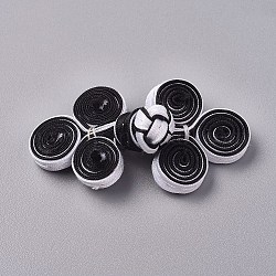 Kits de boutons de noeud de grenouille chinoise manuels, Bouton de polyester, noir, 25~28.5x57~65x9~14.4mm