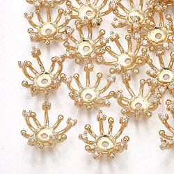 Kappe aus Messing mit Zirkonia-Perlen, Transparent, echtes 18k vergoldet, 14x12x6.5 mm, Bohrung: 1.4 mm