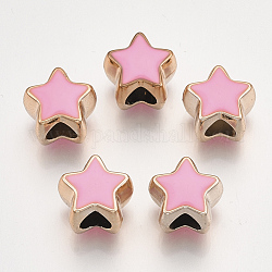 UV-Beschichtung Acryl europäischen Perlen, mit Emaille, Großloch perlen, Stern, Licht Gold, rosa, 10.5x11.5x9 mm, Bohrung: 4.5 mm