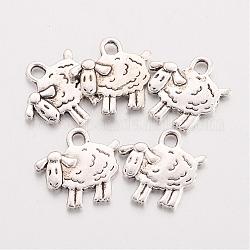 Tibetan Style Zinc Alloy Sheep Charms, Antique Silver, 14.5x15x1.5mm, Hole: 2mm, about 1031pcs/1000g