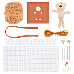 Kit de fabricación de bolso de hombro de oso de diy, incluyendo lana, Correas de bolsa y agujas y cuerdas y anillos en D y osos y rejillas de plástico, tierra de siena, 56x1.1x0.35 cm