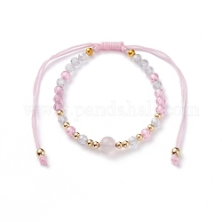 Braccialetti regolabili per regalo donna, Bracciali con quarzo rosa naturale, zirconi e perline in ottone, diametro interno: 1-3/4~3-1/2 pollice (4.4~8.8 cm)