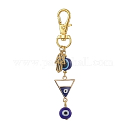 Décorations pendantes en alliage émaillé, perles de résine et fermoirs mousquetons pivotants, Hamsa main, triangle, 86mm