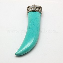 Natural Howlite Dagger Big Pendants, with Brass Findings, Dyed, Antique Silver, 65~70x18x12mm, Hole: 3mm