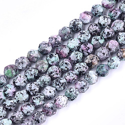 Natürliche Sesam Jaspis / Kiwi Jaspis Perlen Stränge, facettiert, gefärbt, sternförmige runde Perlen, mittlerer Aquamarin, 9~10x9~10x9~10 mm, Bohrung: 1 mm, ca. 37 Stk. / Strang, 14.5 Zoll