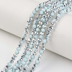 Chapelets de perles en verre opaque électrolytique, demi-argenté, facette, rondelle, turquoise pale, 4x3mm, Trou: 0.4mm, Environ 130 pcs/chapelet, 16.54 pouce (42 cm)