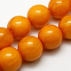 Buddhist Jewelry Beaded Findings Resin Imitation Beeswax Round Bead Strands, Dark Orange, 22mm, Hole: 1mm, about 18pcs/strand, 14.96inch