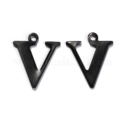304 inox charms alfabeto d'acciaio, elettroforesi nera, letter.v, 12x10x1mm, Foro: 1 mm