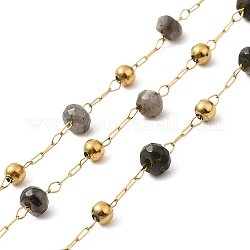 304 handgefertigte Perlenketten aus Edelstahl, mit gefärbter weißer Jade, mit Spule, ungeschweißte, echtes 18k vergoldet, Silber, 3~4.5x3~3.5 mm, ca. 32.81 Fuß (10m)/Rolle
