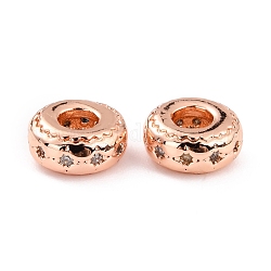 Brass Micro Pave Clear Cubic Zirconia Beads, Long-Lasting Plated, Cadmium Free & Lead Free, Rondelle with Star, Real Rose Gold Plated, 5.5x2.5mm, Hole: 2mm