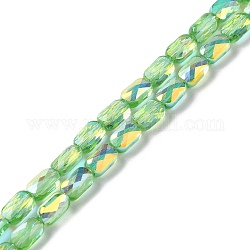 Transparentes perles de verre de galvanoplastie brins, couleur ab , rectangle facettes, vert clair, 7x4.5x3.5mm, Trou: 1.2mm, Environ 77~71 pcs/chapelet, 21.06''~22.44'' (53.5~57 cm)