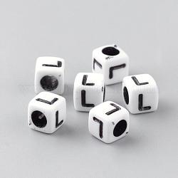 Abalorios acrílicos opacos, estilo de letra, cubo, letter.l, 6x6x6mm, agujero: 3 mm, aproximamente 3000 unidades / 500 g