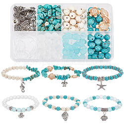 SUNNYCLUE DIY Ocean Theme Bracelet Making Kit, Alloy Starfish & Shell & Sea Horse Pendants, Synthetic Turquoise Turtle & Magnesite & Glass & Alloy Beads, Turquoise