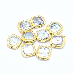 Natur kultivierten Süßwasser Perlen, mit galvanisiertem Polymerton, Rhombus, golden, 15~17x15~18x3~5 mm, Bohrung: 0.8~1 mm