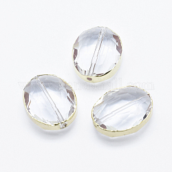 Perles en verre, avec les accessoires en laiton, facette, ovale, or, clair, 16x12x8mm, Trou: 1mm