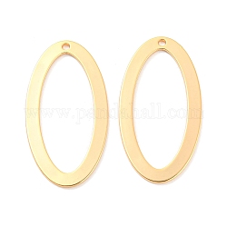 Rack Plating Brass Pendants, Oval Charm, Real 18K Gold Plated, 32.5x17x1mm, Hole: 1.4mm