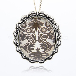 Antique Silver Plated Alloy Glass Oval Pendants, with Pattern, Camel, 50x41x10mm, Hole: 4.5mm