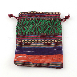 Panno stile borse sacchetti di imballaggio coulisse etnici, rettangolo, porpora, 14x10cm