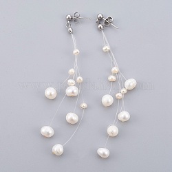 Pearl Beads Ear Studs, with 304 Stainless Steel and Brass Finding, 98.5mm, Pin: 0.6mm