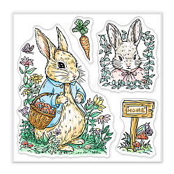 GLOBLELAND Easter Rabbit Clear Stamps for DIY Scrapbooking Garden Bunny Silicone Stamp Seals Transparent Stamps with Colorful Back Sheet for Cards Making Photo Album Journal 3.9x3.9inch