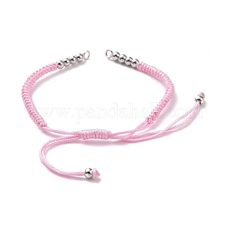 Nylonschnur geflochtene Perlen Armbänder machen, mit Messing-Perlen, langlebig plattiert, Echt platiniert, Perle rosa, 10-1/4 Zoll ~ 11-5/8 Zoll (26~29.6 cm)
