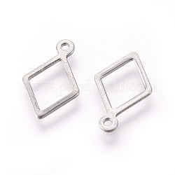 304 Stainless Steel Charms,  Rhombus, Stainless Steel Color, 14x9x0.8mm, Hole: 1mm