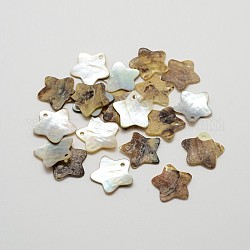 Breloques d'étoiles en coquille akoya naturel, pendentifs coquille en nacre, tan, 14x1~1.5mm, Trou: 1mm, environ 720 pcs / sachet 