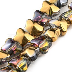 Brins de perles de verre transparentes à moitié plaquées par galvanoplastie, papillon, or, 8x10x6mm, Trou: 1mm, Environ 90 pcs/chapelet, 10.08 pouce (25.6 cm)