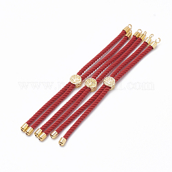 Création de bracelets à cordon torsadé en nylon, fabrication de bracelet de curseur, avec les accessoires en laiton, or, rouge, 8.7 pouce ~ 9.3 pouces (22.2 cm ~ 23.8 cm), 3mm, Trou: 1.5mm