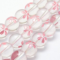 Grade A Natural Quartz Crystal Beads Strands, Round with Sakura, Pink, 10mm, Hole: 1mm, about 39pcs/strand, 15.7 inch