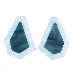 Cellulose Acetate(Resin) Big Pendants, Two-tone, Polygon, Cadet Blue, 53x39x2.5mm, Hole: 1.5mm