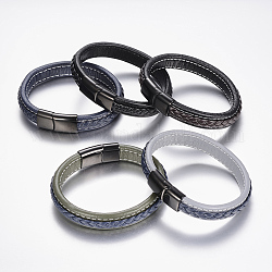Плетеные браслеты шнур кожаный, с 304 из нержавеющей стали магнитные застежки, разноцветные, 8-5/8 дюйм (220 мм), 29x14x8 мм