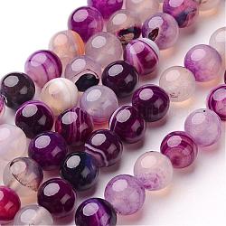 Chapelets de perles en agate à rayures naturelles/agates à bandes, ronde, teints et chauffée, violet, 10mm, Trou: 1mm, Environ 38 pcs/chapelet, 15 pouce