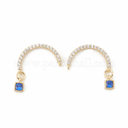 Brass Micro Pave Cubic Zirconia Stud Crawler Earrings, Climber Earrings, Rhombus, Blue, Golden, 19x9mm, Pin: 0.8mm