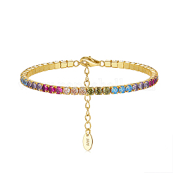 Bracelet chaîne à 14 maillons en argent sterling plaqué or véritable 925 carat, bracelets de tennis en zircone cubique, avec tampon s925, colorées, 6-5/8 pouce (16.8 cm)