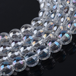 Chapelets de perles en verre électroplaqué, de couleur plaquée ab , ronde, clair ab, 7.5x8.5mm, Trou: 1mm, Environ 104 pcs/chapelet, 30.3 pouce