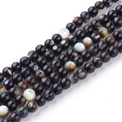Natural Black Lip Shell Bead Strands, Round, Black, 5~5.5mm, Hole: 1mm, about 80pcs/strand, 15.7”