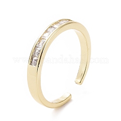 Anello polsino aperto rettangolo con zirconi chiari, gioielli in ottone per le donne, oro, diametro interno: 18mm