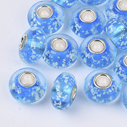 Handgemachte glasperlen murano glas großlochperlen, Großloch perlen, mit messingversilberten Einzeladern, leuchtend, Rondell, Verdeck blau, 14x7.5 mm, Bohrung: 4 mm