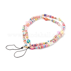 Sangle mobile en perles d'argile polymère, bijoux de téléphone, pour la décoration de cas de téléphone de bricolage, avec rocailles de verre et fil de nylon, colorées, 26 cm