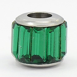Glass European Beads, Large Hole Drum Beads, with 304 Stainless Steel Core, Faceted, Sea Green, 11x10mm, Hole: 5mm