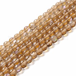 Chapelets de perles en pierre de lune synthétique, ronde, chameau, 6mm, Trou: 0.8mm, Environ 63 pcs/chapelet, 14.57''~15.55'' (37~39.5 cm)