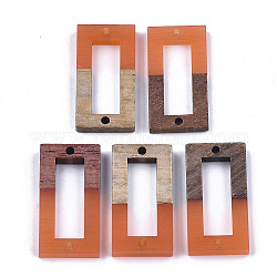 Connecteurs de liens en résine et bois de noyer, rectangle, corail, 27~28x14.5x3~4mm, Trou: 1.5mm