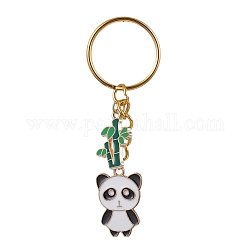 Porte-clés pendentif en émail en alliage de panda et de bambou, avec porte-clés fendus, or, 7.55 cm